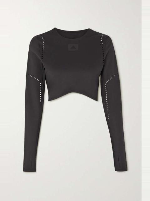 Boa cropped laser-cut stretch recycled top