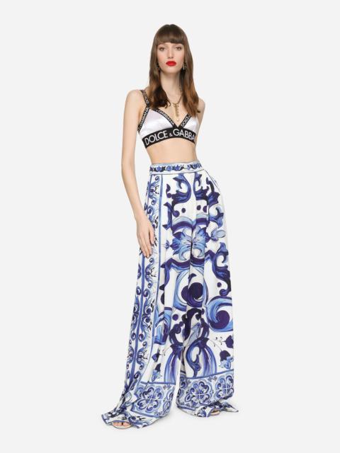Dolce & Gabbana Flared majolica-print charmeuse pants