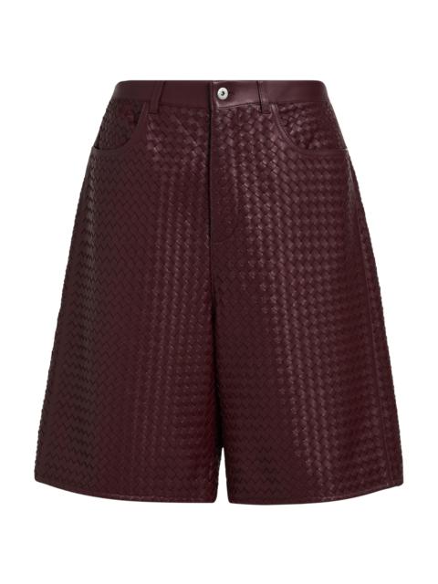 Bottega Veneta Men's Intrecciato Leather Shorts - Barolo