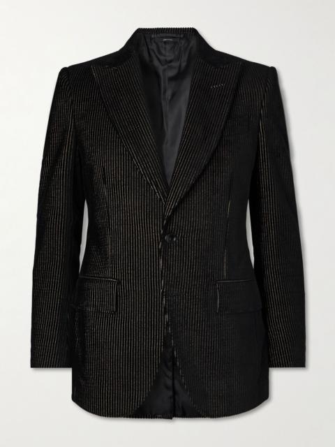 TOM FORD Dyllan Metallic Striped Cotton-Blend Velvet Tuxedo Jacket Black