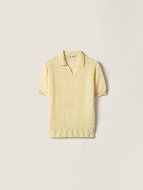 Miu Miu Lace-effect cashmere polo shirt