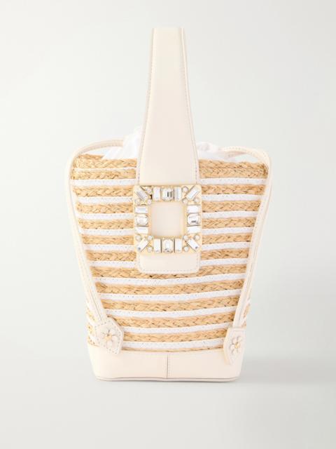 Roger Vivier Viv' Skate Embellished Leather-trimmed Striped Woven Raffia Clutch