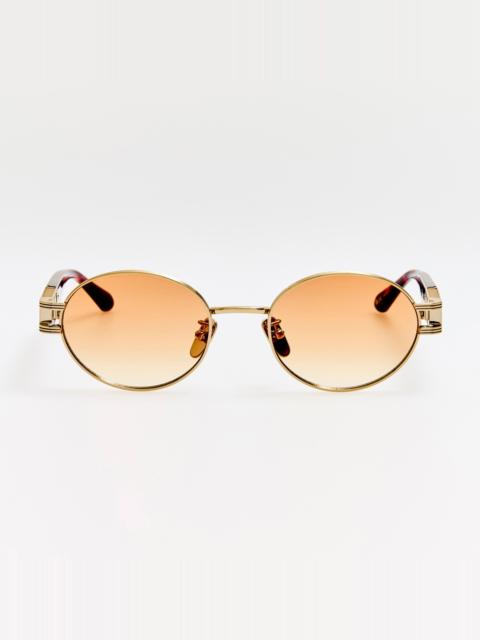 LINDA FARROW Phoebe Sunglasses in 22K Gold and Camel