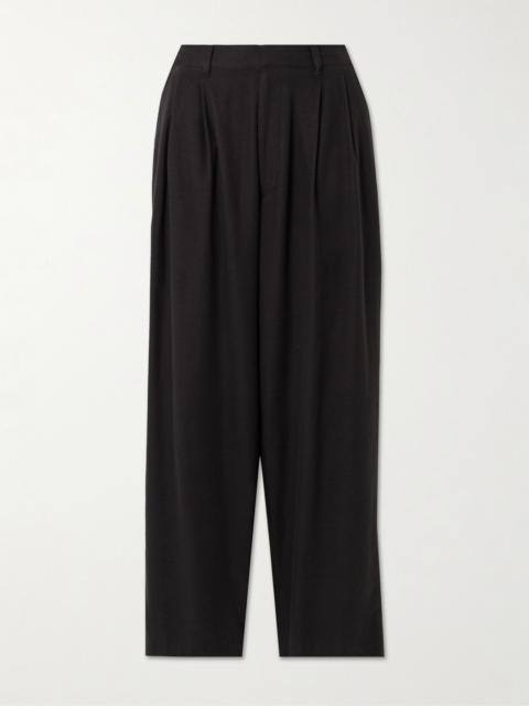 ssstein Pleated silk-blend flannel wide-leg pants Charcoal