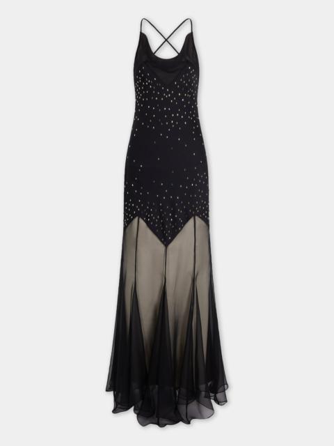 rabanne LONG BLACK DRESS WITH EMBELLISHMENTS