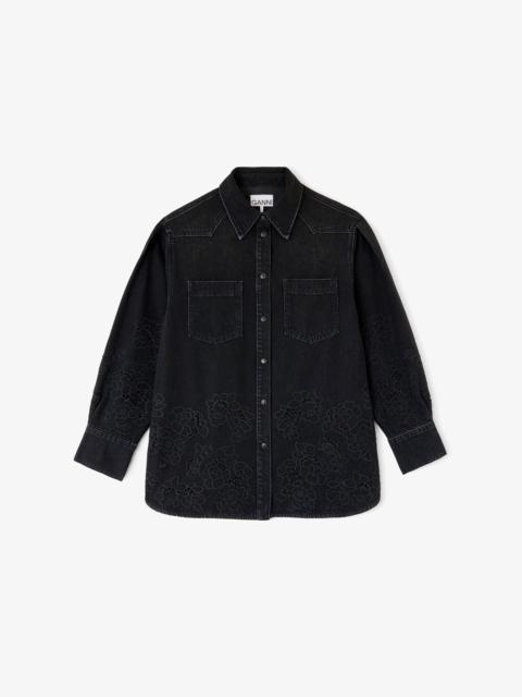 GANNI SHIRT IN DENIM BRODERIE ANGLAISE