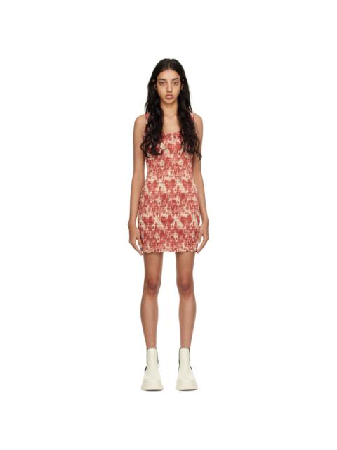 GANNI Orange Smocked Mini Dress