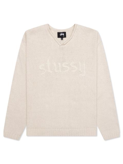 ROLL V-NECK LOGO SWEATER - NATURAL