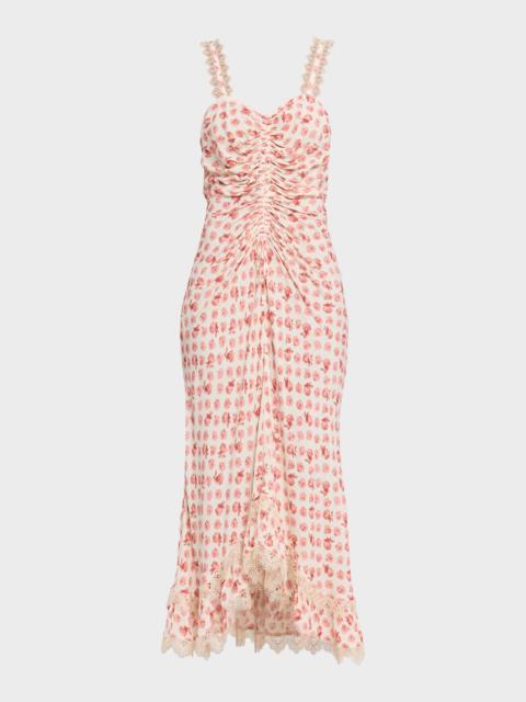 Cinq à Sept Stevie Ikat Roses Lace-Trim Midi Dress