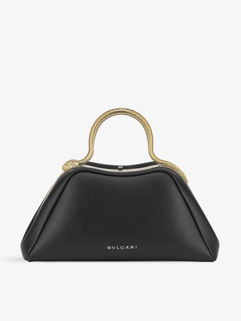 Serpentine leather top-handle bag