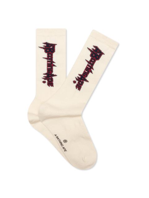 A BATHING APE® MULTI LOGO LONG SOCKS - WHITE