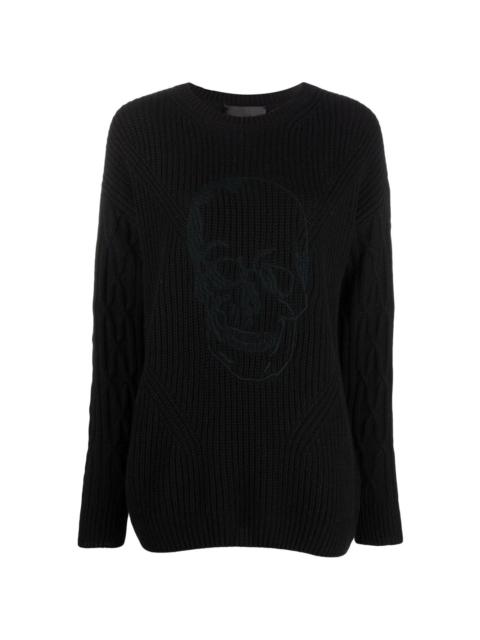 skull-embroidered knitted jumper