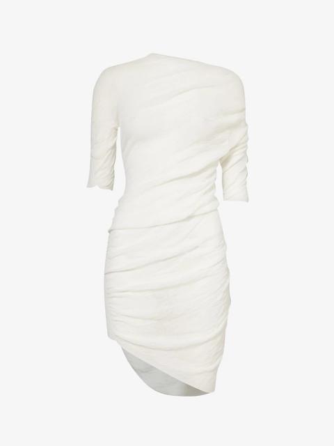 Ambiguous high-neck cotton-blend knit mini dress