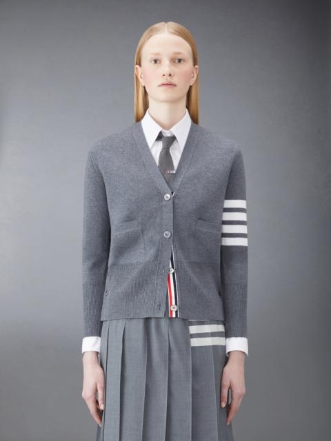 Thom Browne Medium Grey Milano Stitch Fine Merino Wool 4-bar V-neck Cardigan