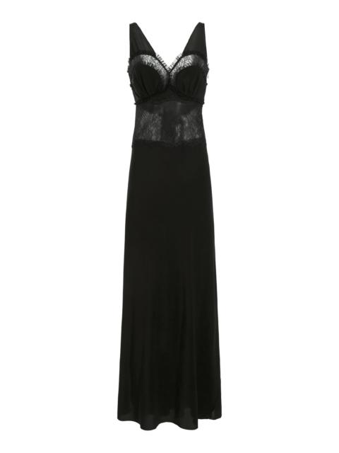 Lace-Detailed Silk Maxi Dress black