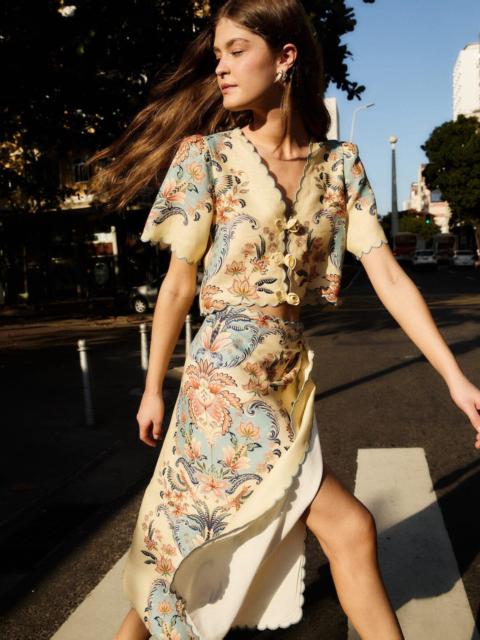 FARM RIO Butter Yellow Boho Beauty Euroflax Premium Linen Midi Skirt