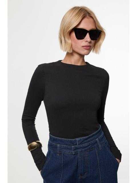 KAREN MILLEN Stretch Cotton Crew Neck Long Sleeve Top