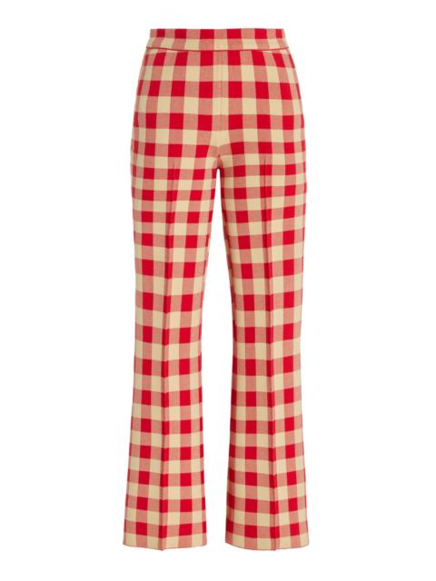 HIGH SPORT Exclusive Kick Gingham Stretch-Cotton Knit Cropped Flared Pants red