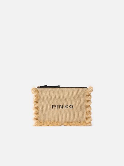PINKO SMALL RAFFIA CLUTCH WITH LOGO AND TASSELS