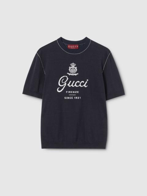 GUCCI Knit silk linen T-shirt with intarsia