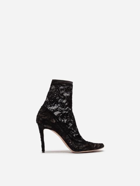 Ankle boot in stretch lace and gros grain