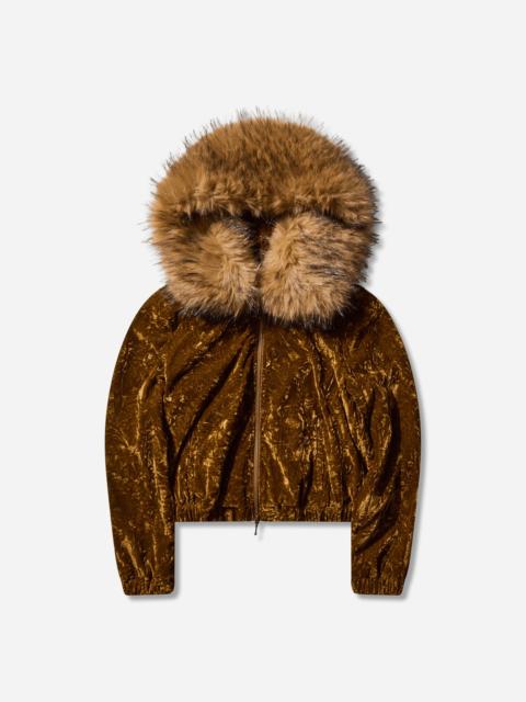 GUESS USA Women's Velour Hoodie Brown Liqueur