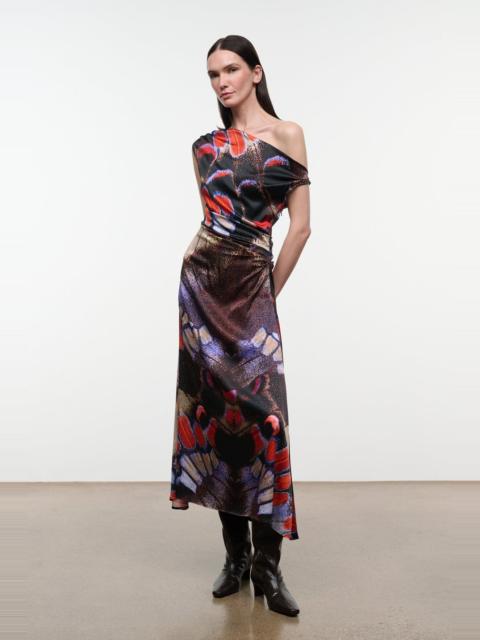 STAUD STAUD PHARE SILK DRESS BUTTERFLY FUCHSIA