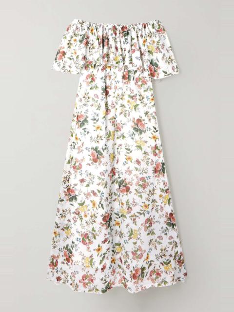 Algarve off-the-shoulder belted floral-print cotton-voile maxi dress