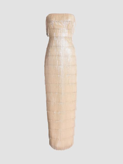 Dress The Population Women's Tanya Sequin Fringed Strapless Gown - Champagne