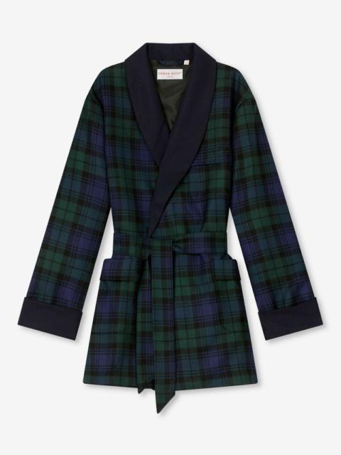 Men's Smoking Jacket Tartan Wool Black Watch Navy