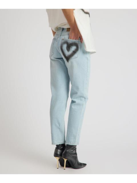 ONE TEASPOON Slims Heart High Waist Cropped Slim Fit Denim Jean - Sea Mist Blue Love