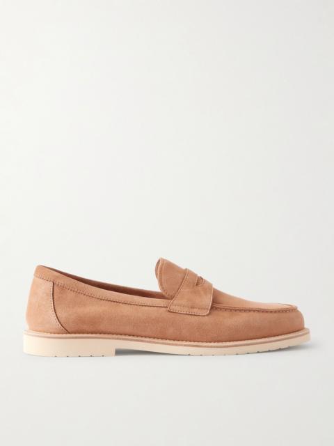 Brunello Cucinelli Suede Penny Loafers Tan