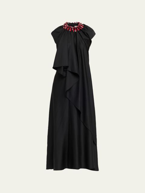 diotima Parade Embellished Asymmetric Backless Maxi Dress