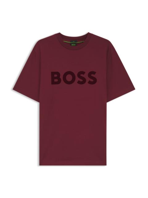 BOSS TONAL FLOCKED-LOGO T-SHIRT IN STRETCH COTTON