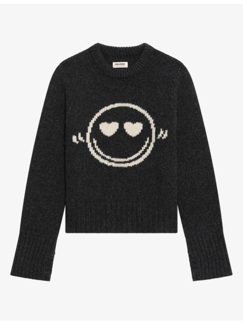 Zadig & Voltaire Malty Face-Motif Merino-Wool Jumper