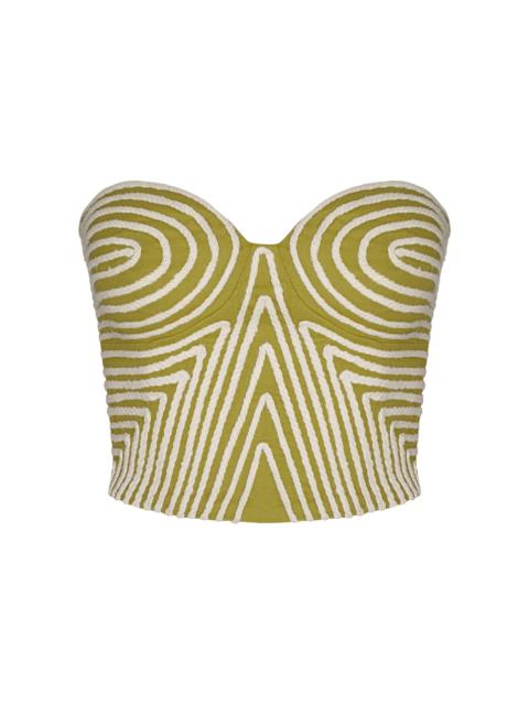 ANDRES OTALORA Y Limon Embroidered Linen Top lime green