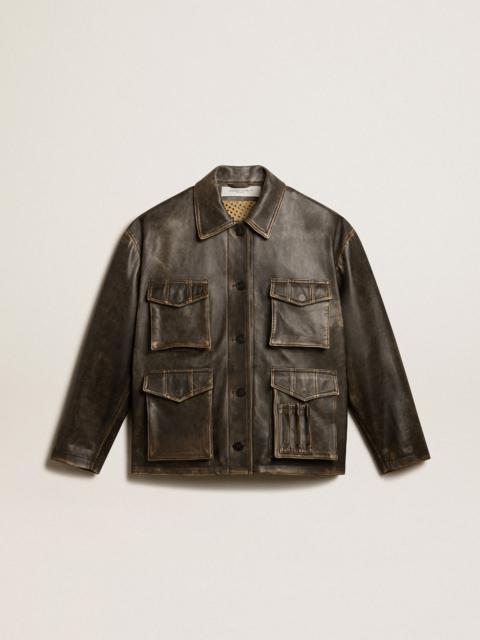 Women's aged brown nappa leather jacket