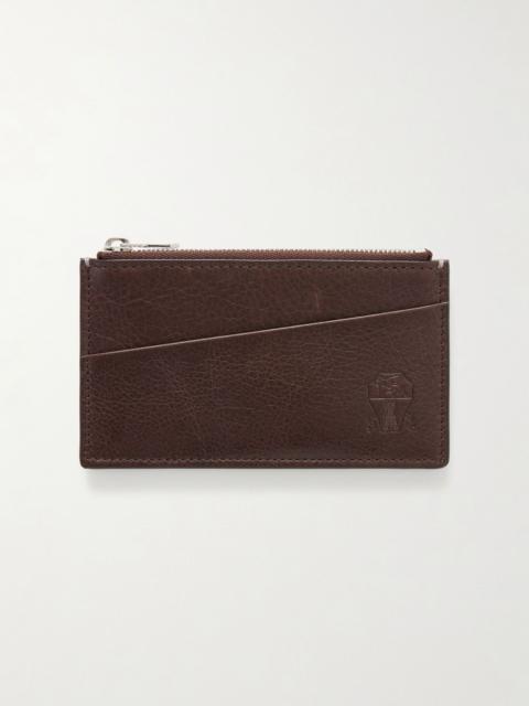 Brunello Cucinelli Logo-Debossed Leather Zipped Cardholder Dark brown