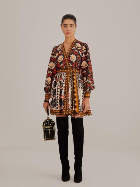 Multicolor Tapestry Garden V Neck Mini Dress