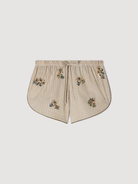 Sandro FLORAL EMBROIDERED STRIPED SHORTS