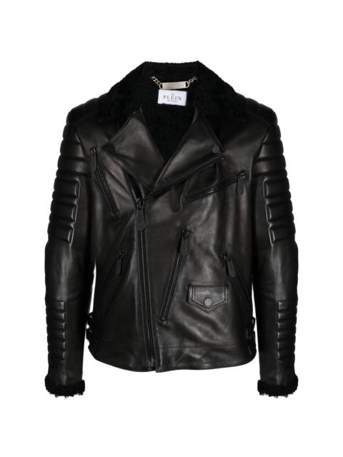 PHILIPP PLEIN logo-debossed leather jacket