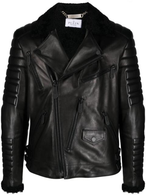 PHILIPP PLEIN logo-debossed leather jacket