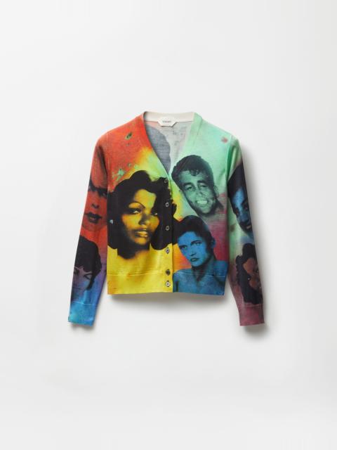 VERSACE Printed Silk Knit Cardigan