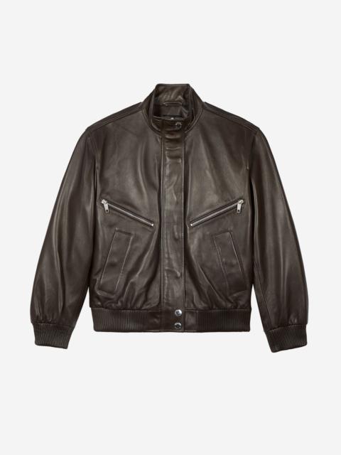 The Kooples BROWN LEATHER ZIPPED JACKET