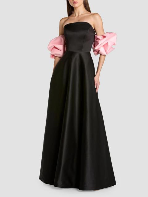 MAC DUGGAL Women's Satin Puff-Sleeve Off-The-Shoulder Gown - Black Pink