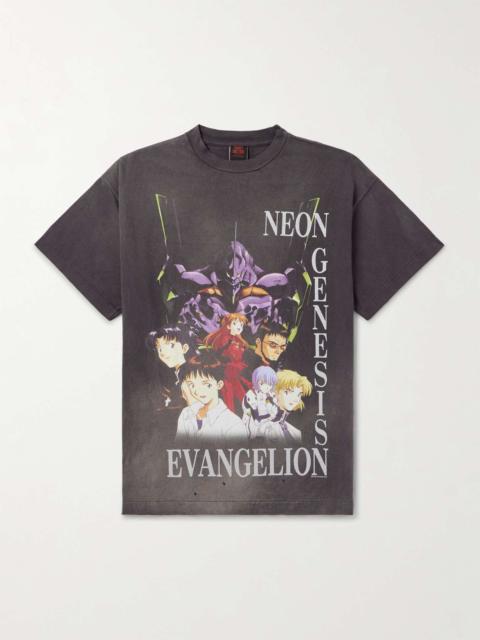 + Evangelion Distressed Printed Cotton-Jersey T-Shirt