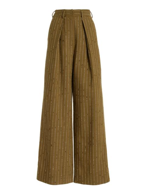 ULLA JOHNSON Sylvie Pinstriped Wool-Blend Pants green