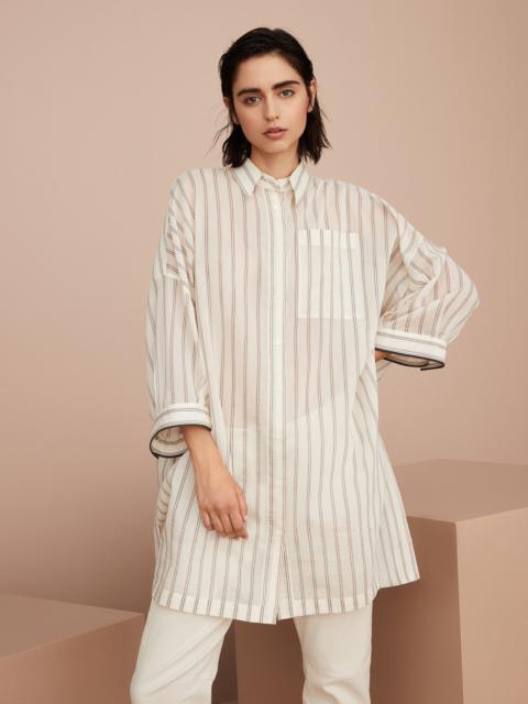 Cotton and silk striped poplin shirt with shiny cuff details