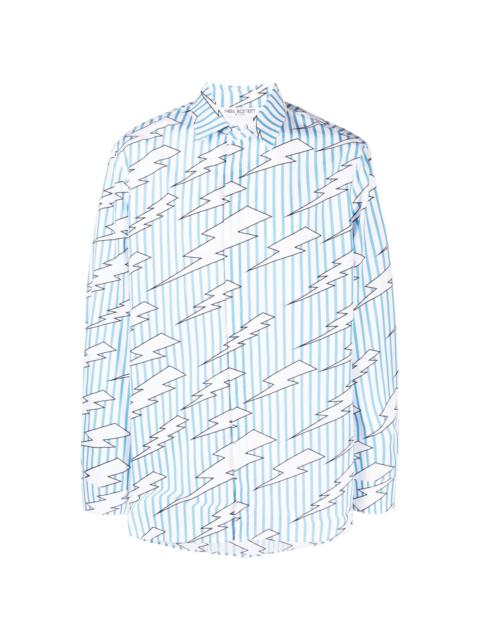 lightning-print striped cotton shirt