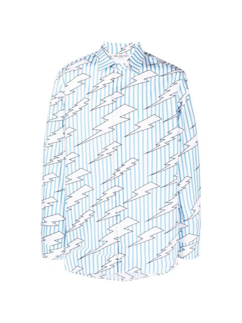 Neil Barrett lightning-print striped cotton shirt